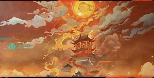 高级火焰浮光配乐古风中国风国潮山水舞台LED大屏幕舞台背景视频素材